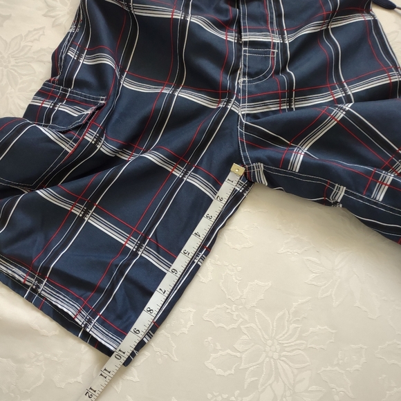 Ocean Pacific blue plaid white red swim shorts - Picture 5 of 7